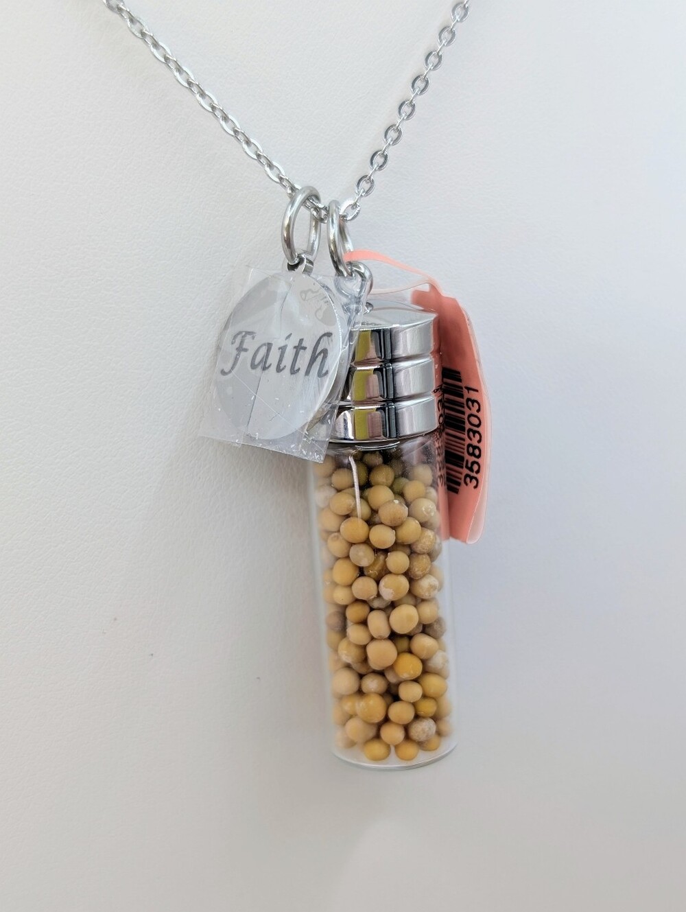 "Faith" Mustard Seed Pendant Necklace - Stainless Steel & Glass